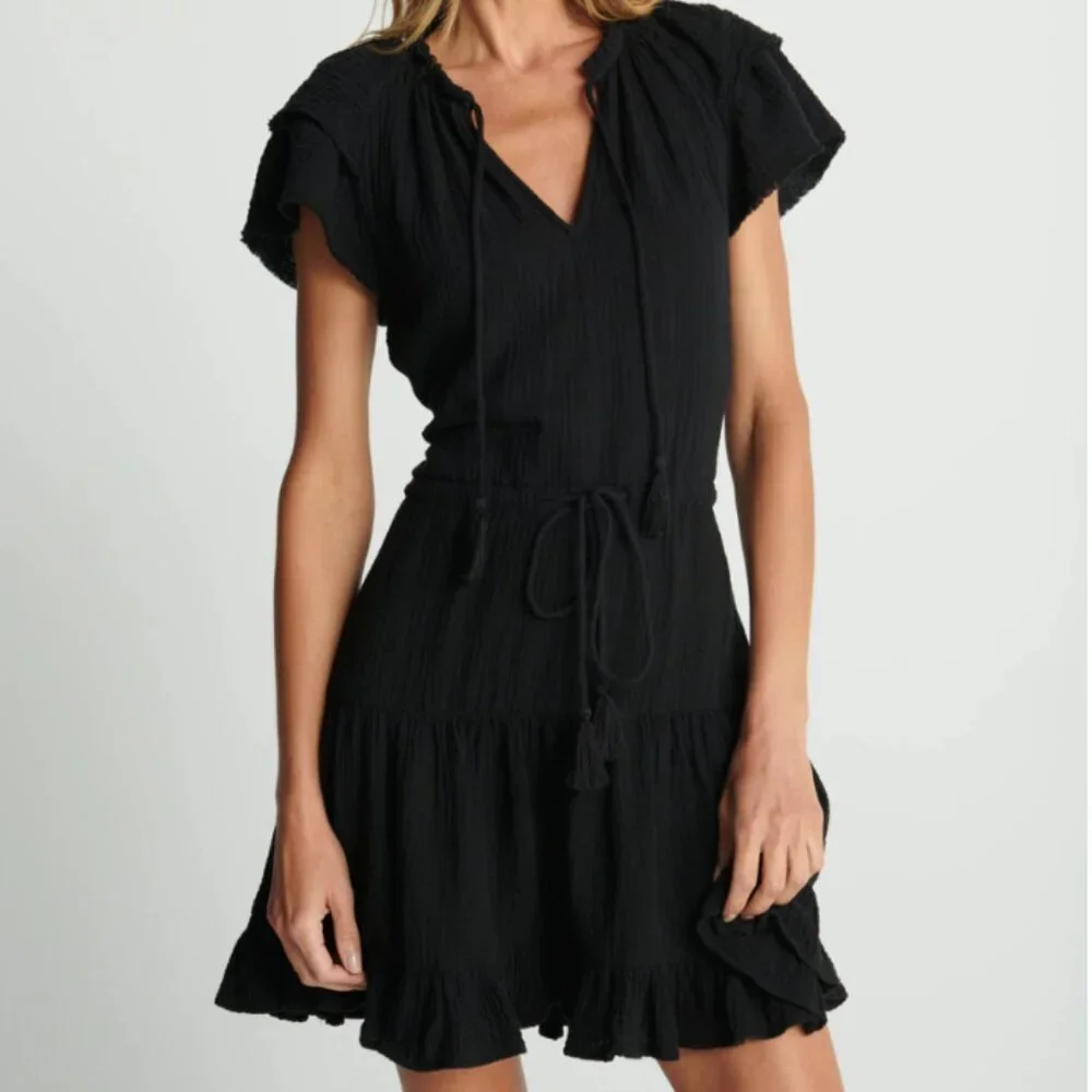 NWT Sundays Reese Dress Women's S Gauze Split Neck Cinched Waist Summer Coastal - Picture 1 of 12